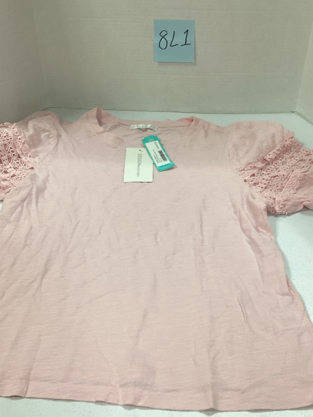 Design History Pale Pink Lace Sleeve Top